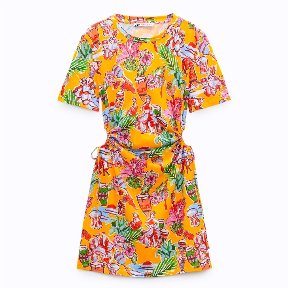 Zara Orange Print Cut Out Dress